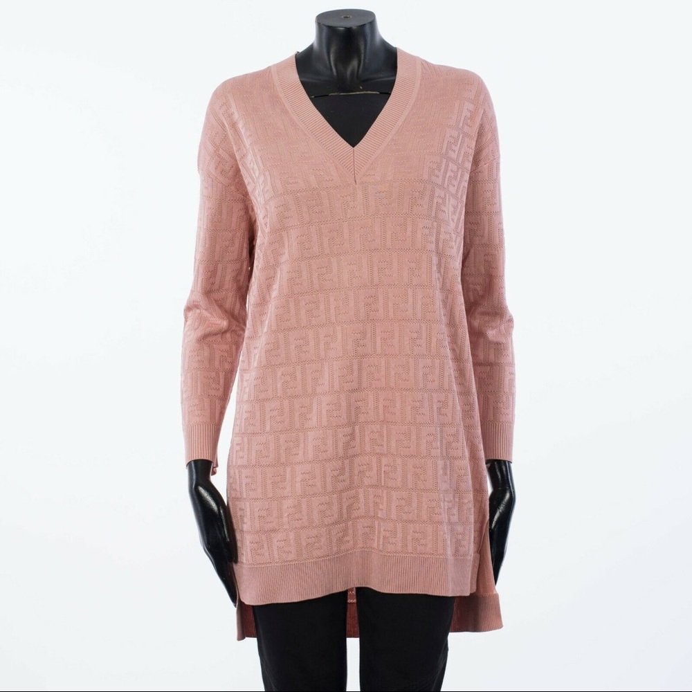 PINK MIDI SWEATER DRESS WITH ALL OVER FF MOTIF